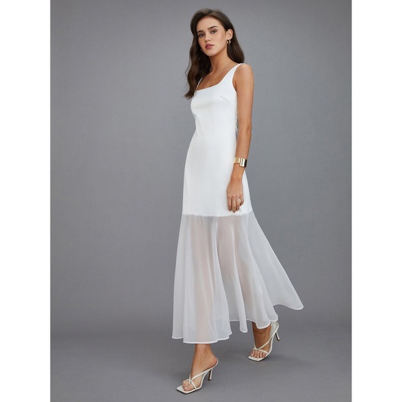 Commense White Maxi Dress‎ Sheer Panel Sleeveless Party Cocktail Dress size S - Picture 1 of 13